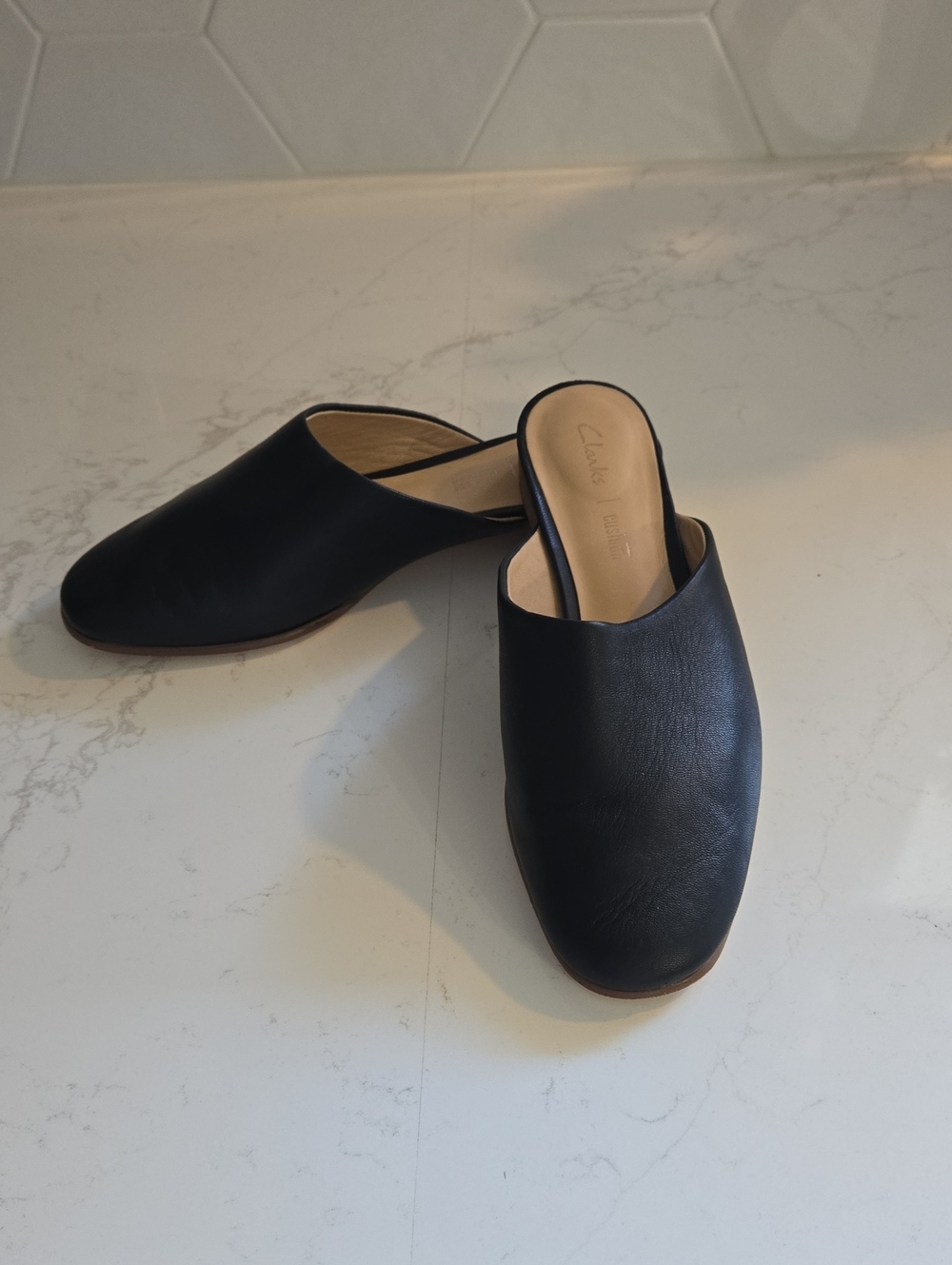 Clarks Black Leather Slip-On Mule Loafers